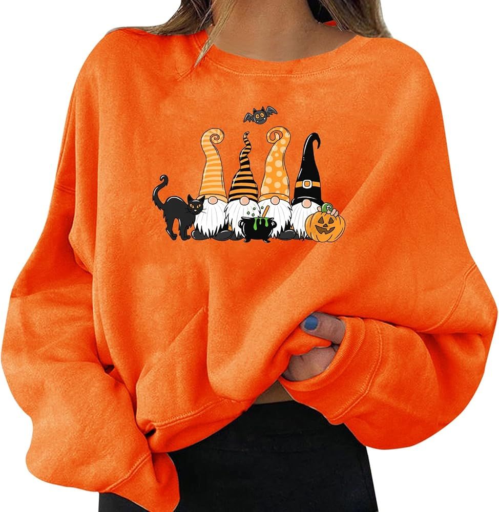 XIANNV Halloween Sweatshirt for Women Fun Graphic Print Crew Neck Long Sleeve Sweatshirts Pullove... | Amazon (US)