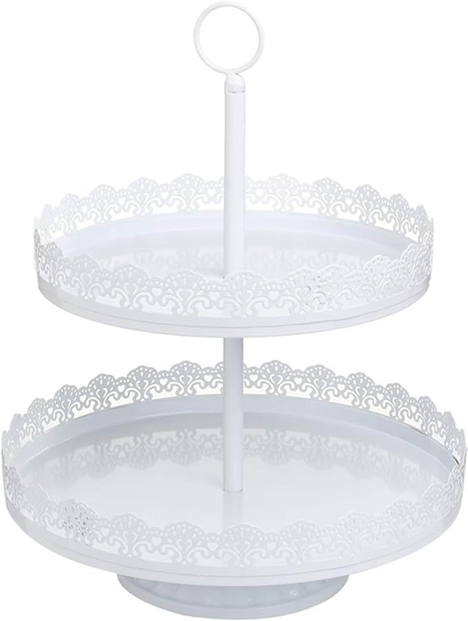 LIFESTIVAL Cupcake Stand White Metal 2-Tier Cake Holder Party Round Dessert Display Plate Decor S... | Amazon (US)