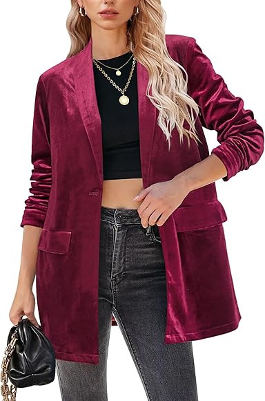 GRAPENT Velvet Blazers Jackets for Women Business Casual Oversized Long Suit Jacket Dressy Cardigan  | Amazon (US)