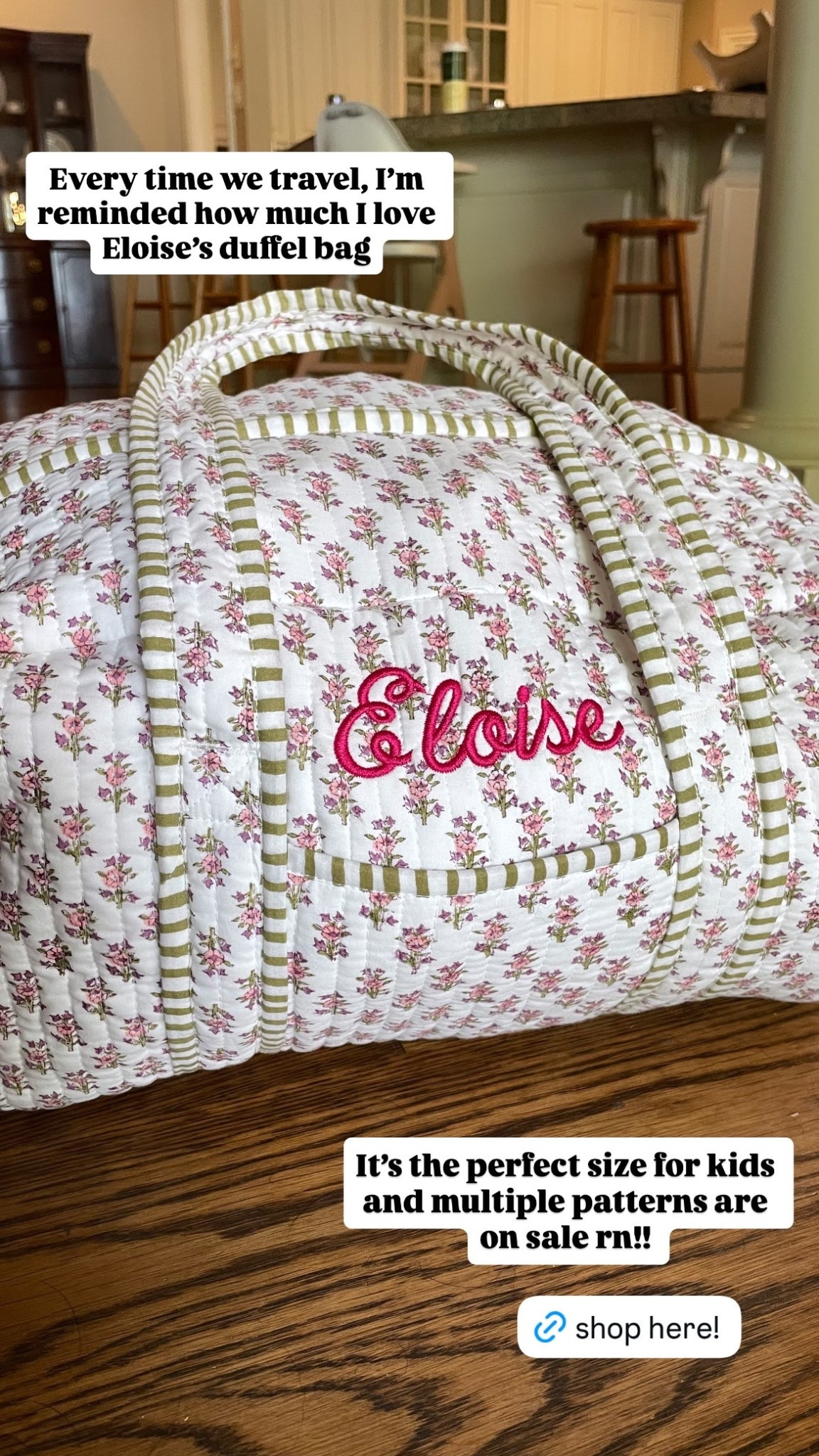 It’s the perfect size for kids and multiple patterns are on sale rn!! Every time we travel, I’m reminded how much I love Eloise’s duffel bag @Mark and Graham