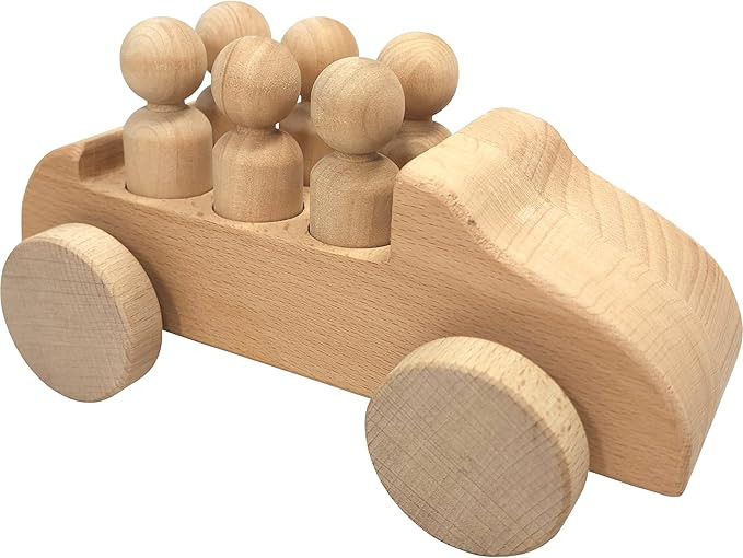 Adventure Awaits Large Wooden Toy Car Unpainted Unfinished with Removable Figures | Montessori Ar... | Amazon (US)