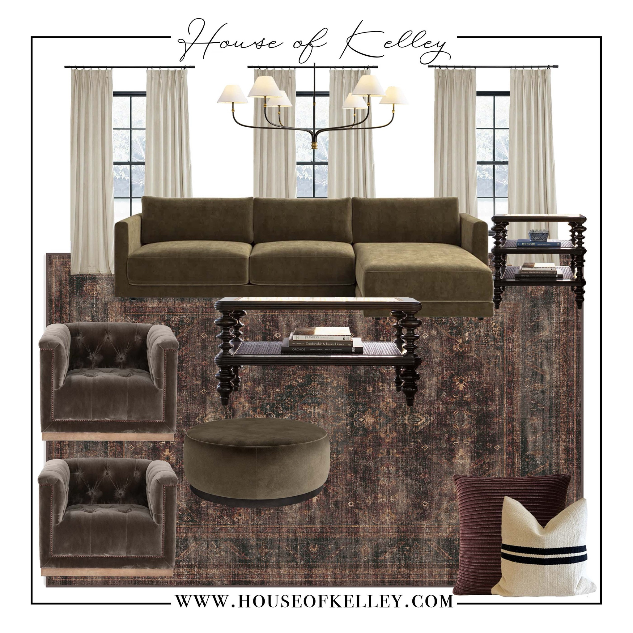 Living room furniture, living room inspiration, living room decor, moody living room, living room mood board, classic living room, colorful living room, neutral living room, colorful rug, dark area rug, blue rug, neutral decor, accent chairs, brown velvet, living room chairs, brown throw pillows, striped throw pillows, couch pillows, sectional, Wayfair furniture, mayday sale, Wayfair sale, side tables, Etsy pillows, Etsy home decor, beige curtains, cream curtains, blackout curtains, pinch pleat curtains, living room side table, cb2, coffee table, green couch, olive couch, neutral furniture, brown accent chairs, swivel chairs, bucket chairs 

#LTKHome #LTKSaleAlert #LTKStyleTip