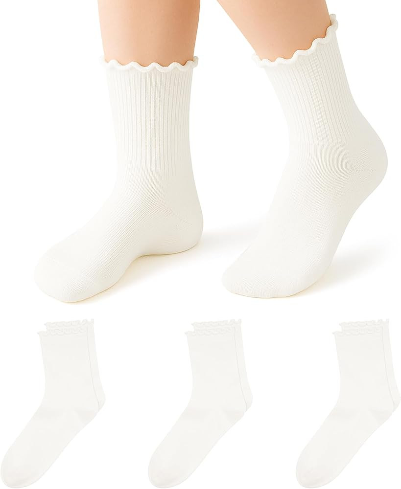 Stelle Girls Ruffle Socks Cotton School Uniform Dress Socks 3/5/6 Pairs Crew Soft Cute Frilly Soc... | Amazon (US)