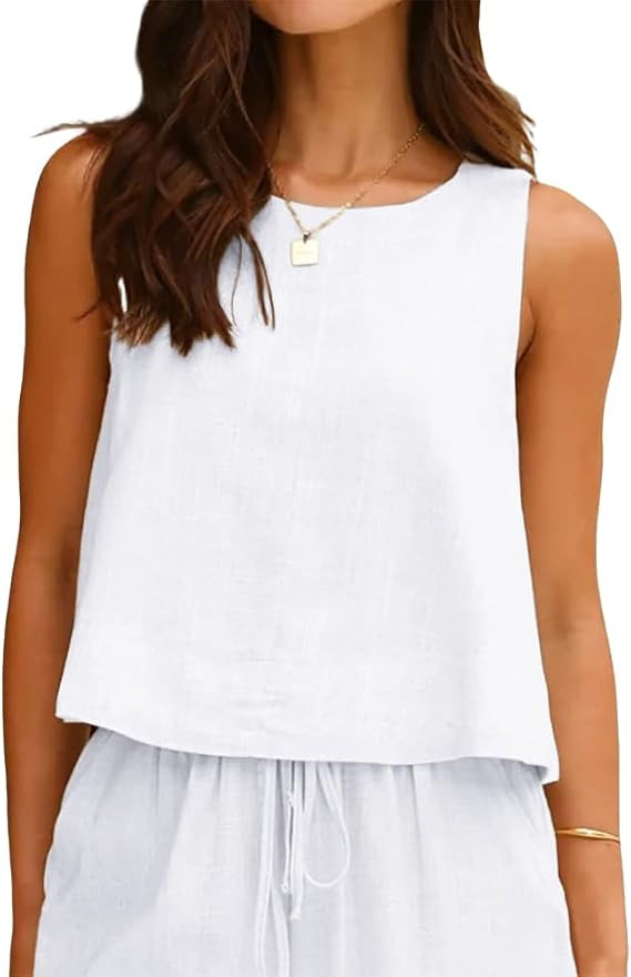 IDEALSANXUN Womens Linen Tank Tops Spring Summer Relaxed Fit Sleeveless Shirts | Amazon (US)