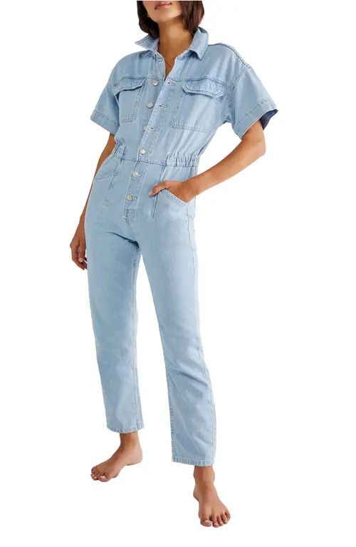 Free People Marci Denim Jumpsuit in Clear Skies at Nordstrom, Size X-Large | Nordstrom
