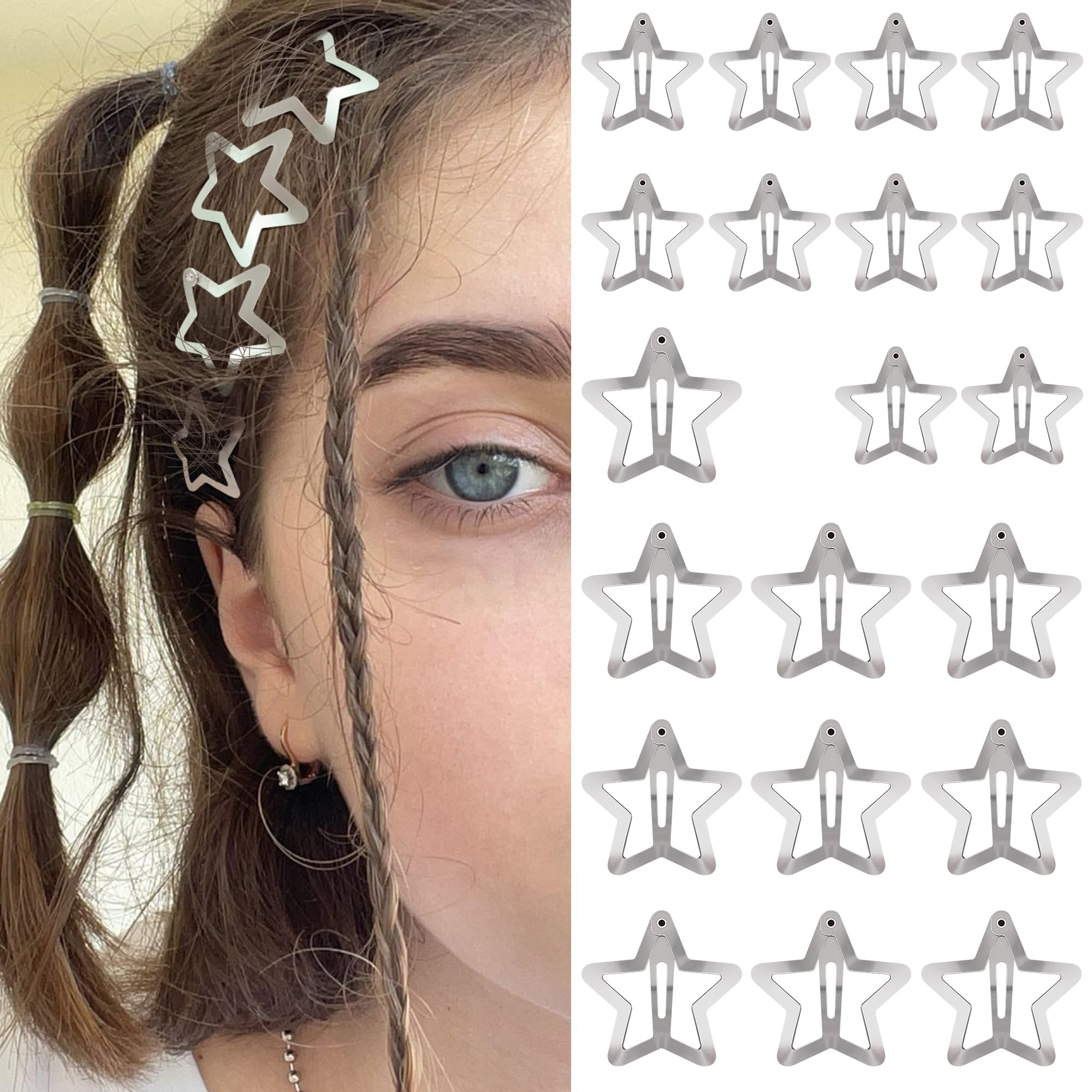 Star Hair Clips 2000s Y2K Snap Hair Barrettes Non Slip Star Hair Accessories Silver Metal Hair Cl... | Amazon (US)