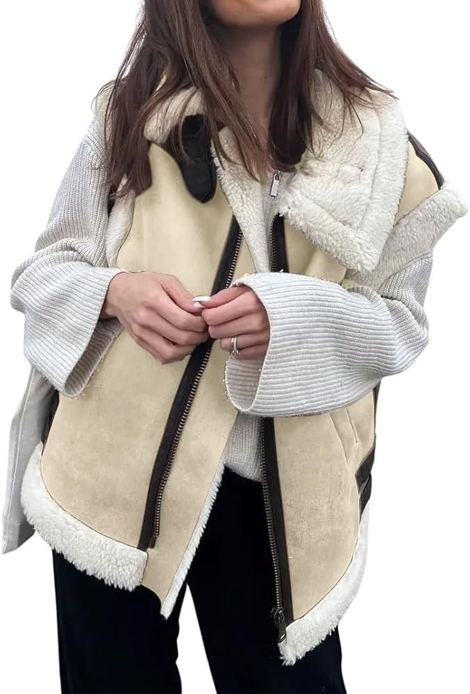 loveimgs Women's Winter Warm Suede Sherpa Leather Vest Jacket Zip Up Sleeveless Lambwool Fur Coat... | Amazon (US)
