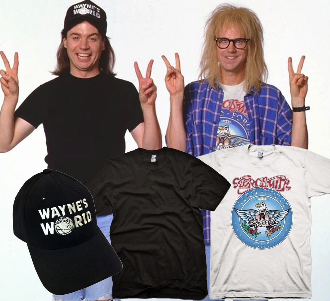 Wayne's World Garth Aerosmith T-shirt with Waynes Hat complete Halloween Costume set Youth Adult ... | Etsy (US)