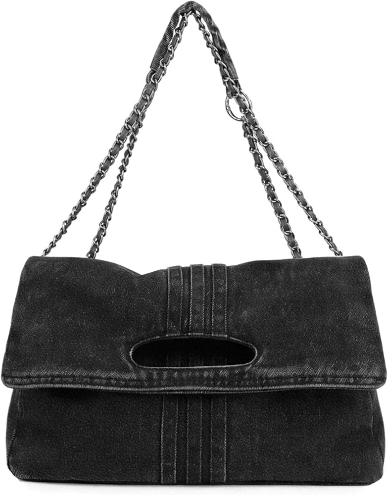 Denim Purse for Women Trendy Jean Purses Large Denim Shoulder bag with Chain Strap | Amazon (US)