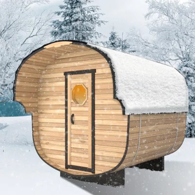 Hylivesaunas Outdoor 6 Person Wood Steam Sauna, Home Hemlock Wooden Barrel Traditional Saunas Spa Room with Extensive Eave, 6 KW ETL Certified Electri | Wayfair North America