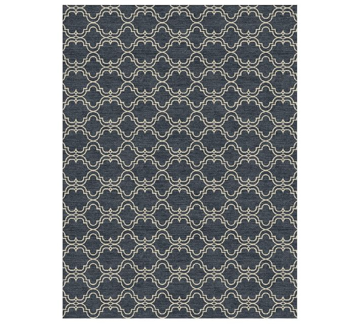 Scroll Tile Hand Tufted Wool Rug - Denim | Pottery Barn (US)