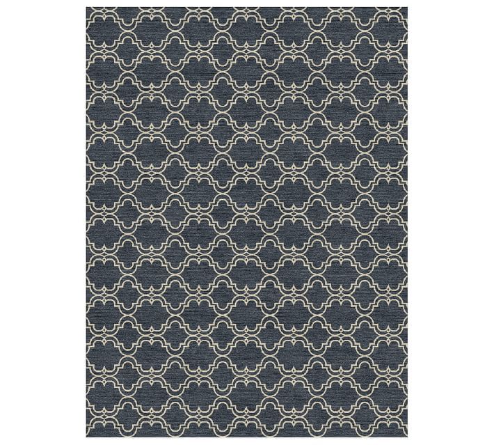 Scroll Tile Hand Tufted Wool Rug - Denim | Pottery Barn (US)