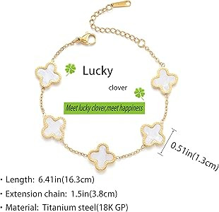 TICVRSS 18K Gold Plated Clover Lucky Bracelet for Women White/Black/Red/Green Bracelets Cute Lnk ... | Amazon (US)