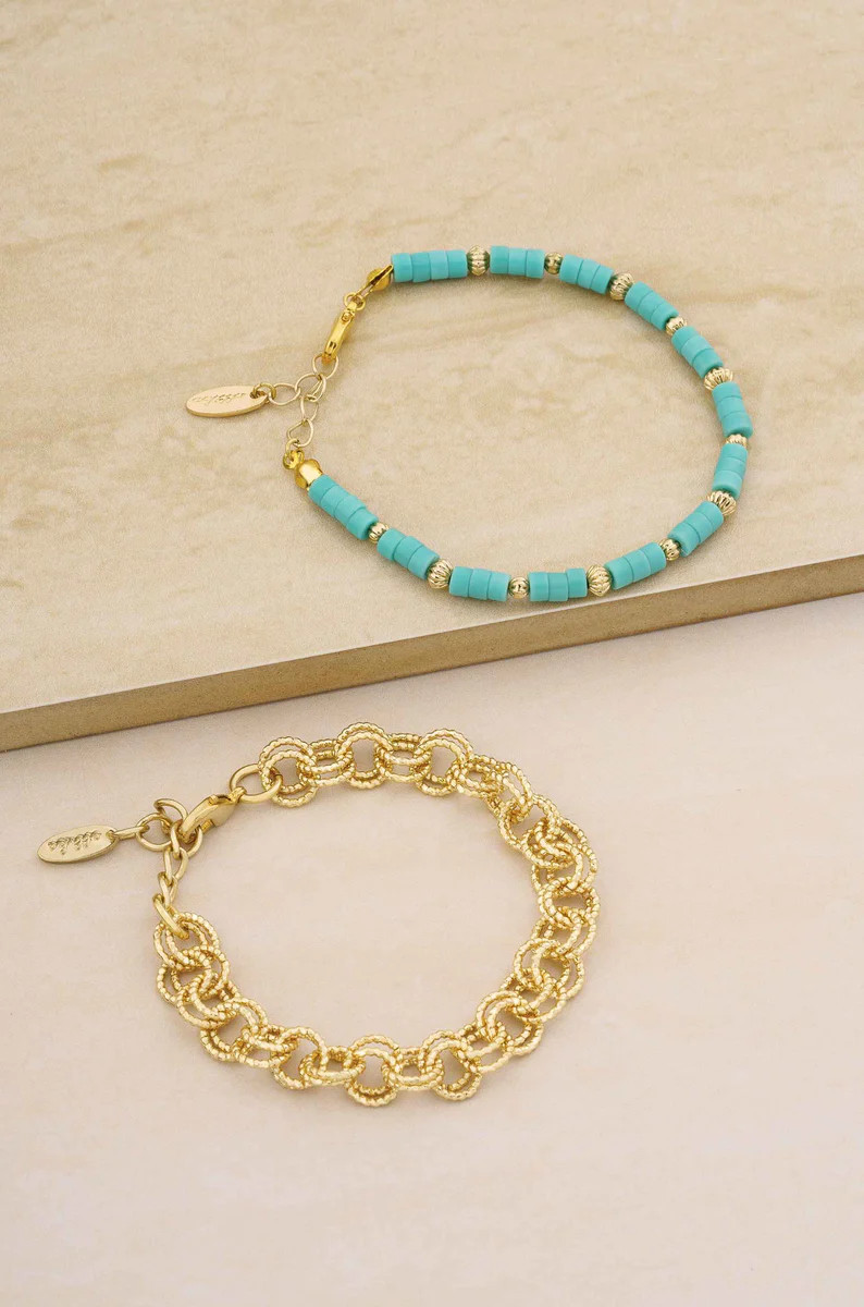 Vacation Mode Activated Turquoise and 18k Gold Plated Bracelet Set | Ettika