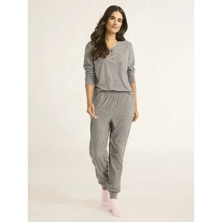 Joyspun Women's Velour Waffle Henley Sleep Top, Jogger Pants and Socks Pajama Set, 3-Piece, Sizes... | Walmart (US)