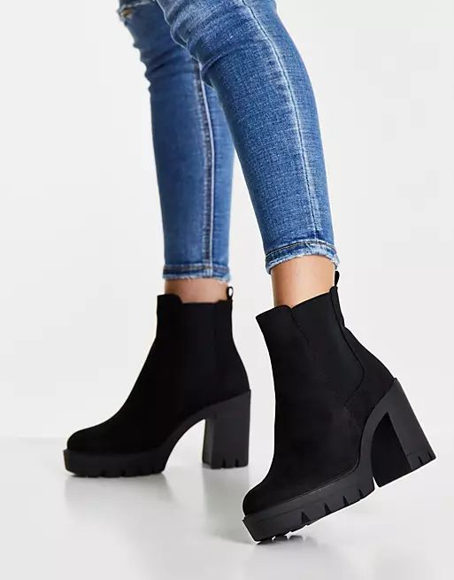 ASOS DESIGN Eve heeled chunky chelsea boots in black | ASOS (Global)