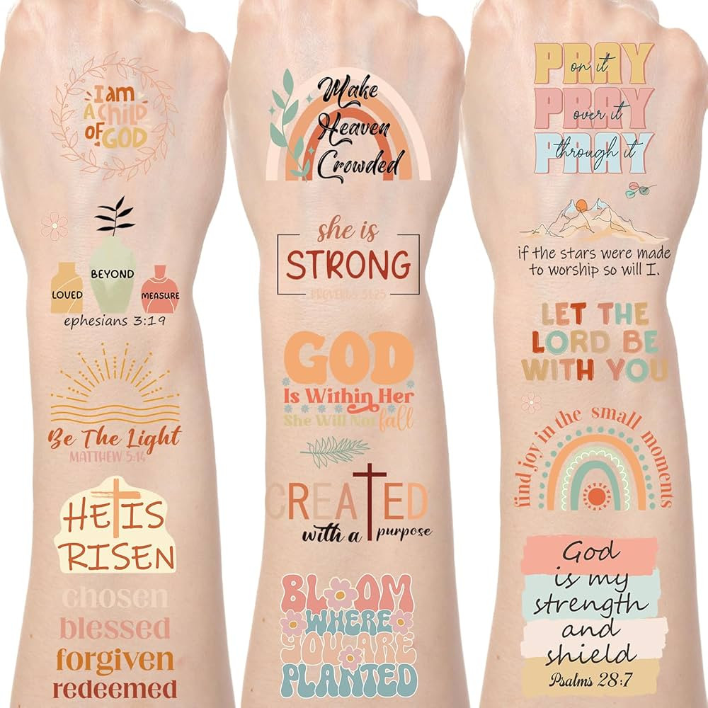 Boho Christian Temporary Tattoos - 200+ Bible Verse Temporary Tattoos Christian Fake Tattoos Stic... | Amazon (US)