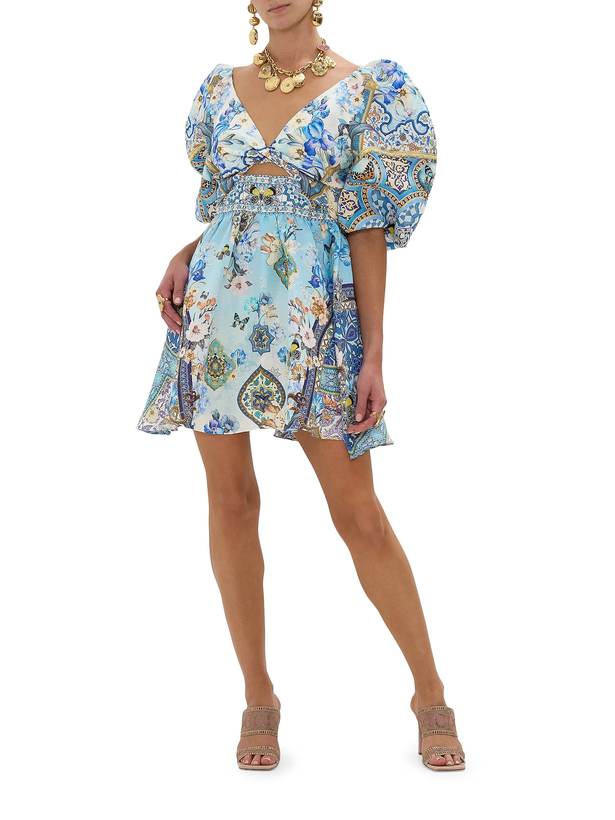 Printed Linen & Silk Minidress | Saks Fifth Avenue