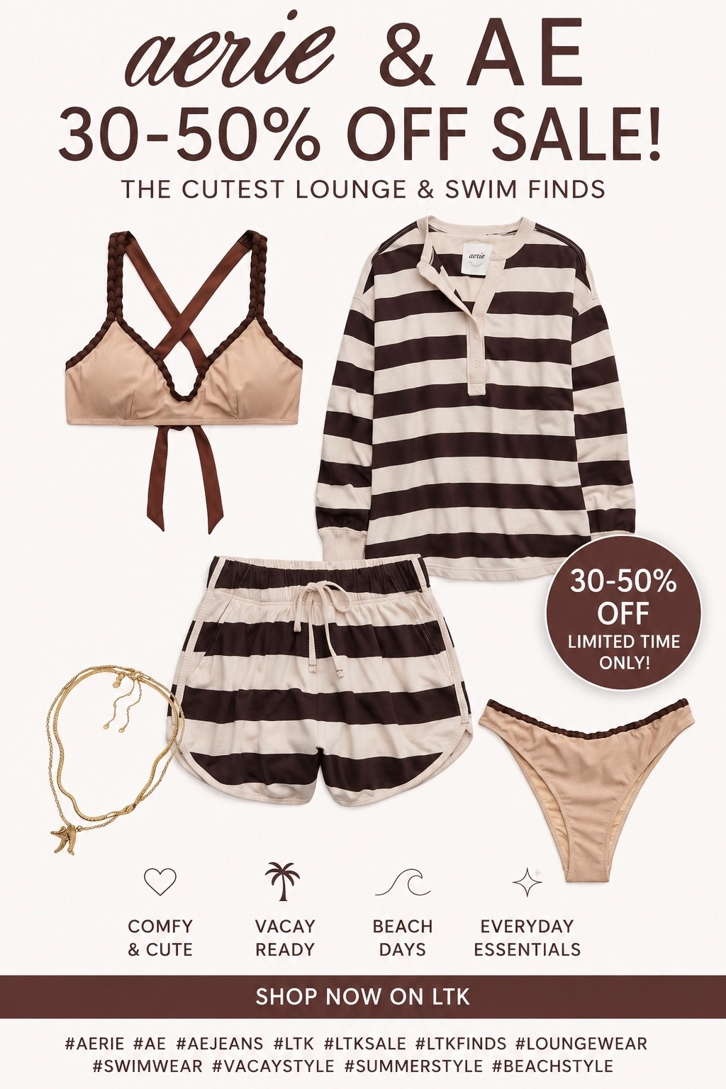 Obsessed with this Aerie + AE sale 🤎 The neutral striped lounge set, beachy swim, and cozy summer staples are giving effortless cool-girl energy. Everything is 30–50% off and SO good for vacation, pool days, travel fits, and comfy everyday outfits. Linking all my favorites before sizes disappear 👏✨ #LTKSale

#aerie #ae #americaneagle #aeriesale #aesale #LTK #LTKsale #LTKfinds #summerstyle #beachstyle #loungewear #swimwear #vacayoutfits #neutralstyle #coastalgirl #comfystyle #airportoutfit #trendingstyle #affordablefashion #viralfinds #fashionfinds #summerfashion #everydaystyle #cozygirl #beachvacation

#LTKSeasonal #LTKSaleAlert #LTKSwim
