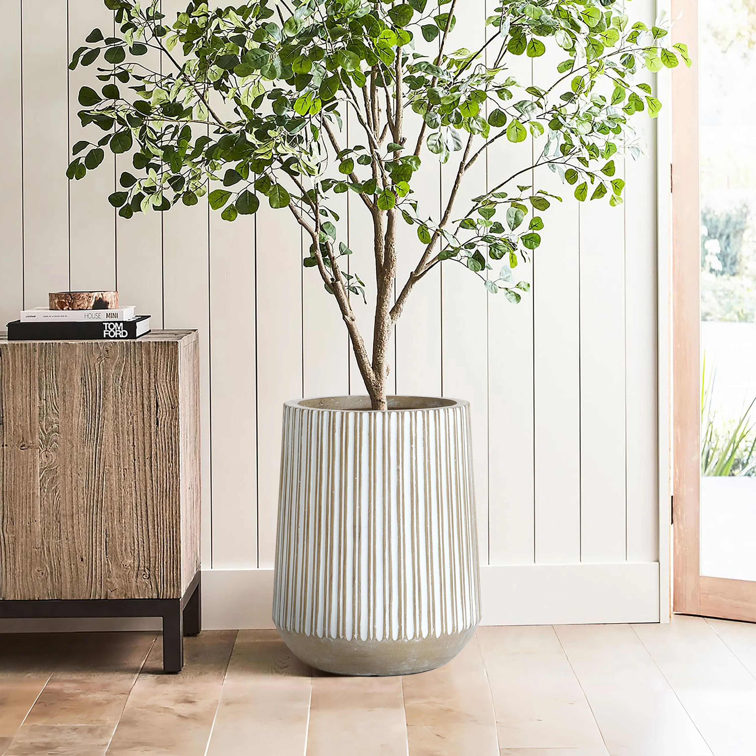 Jarmall Round Brown and White Striped Handmade Tall Pot Planter | Wayfair North America
