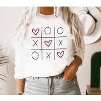 Valentine Sweatshirt, Xoxo Tic Tac Toe Valentines Shirts For Women Love Heart Cute Crewneck Pullover | Etsy (US)