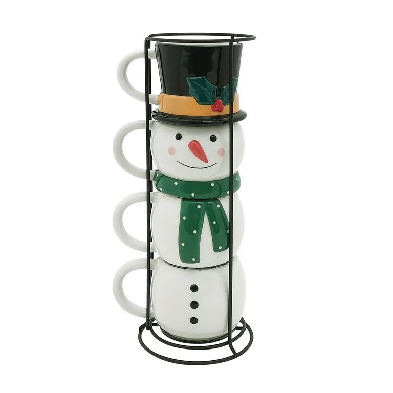 Holiday Time Snowman Stackable Stoneware Mug with Metal Rack Set , Mulit color | Walmart (US)