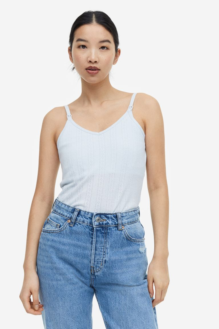 MAMA 2-pack Nursing Tank Tops - White/light blue floral - Ladies | H&M US | H&M (US + CA)