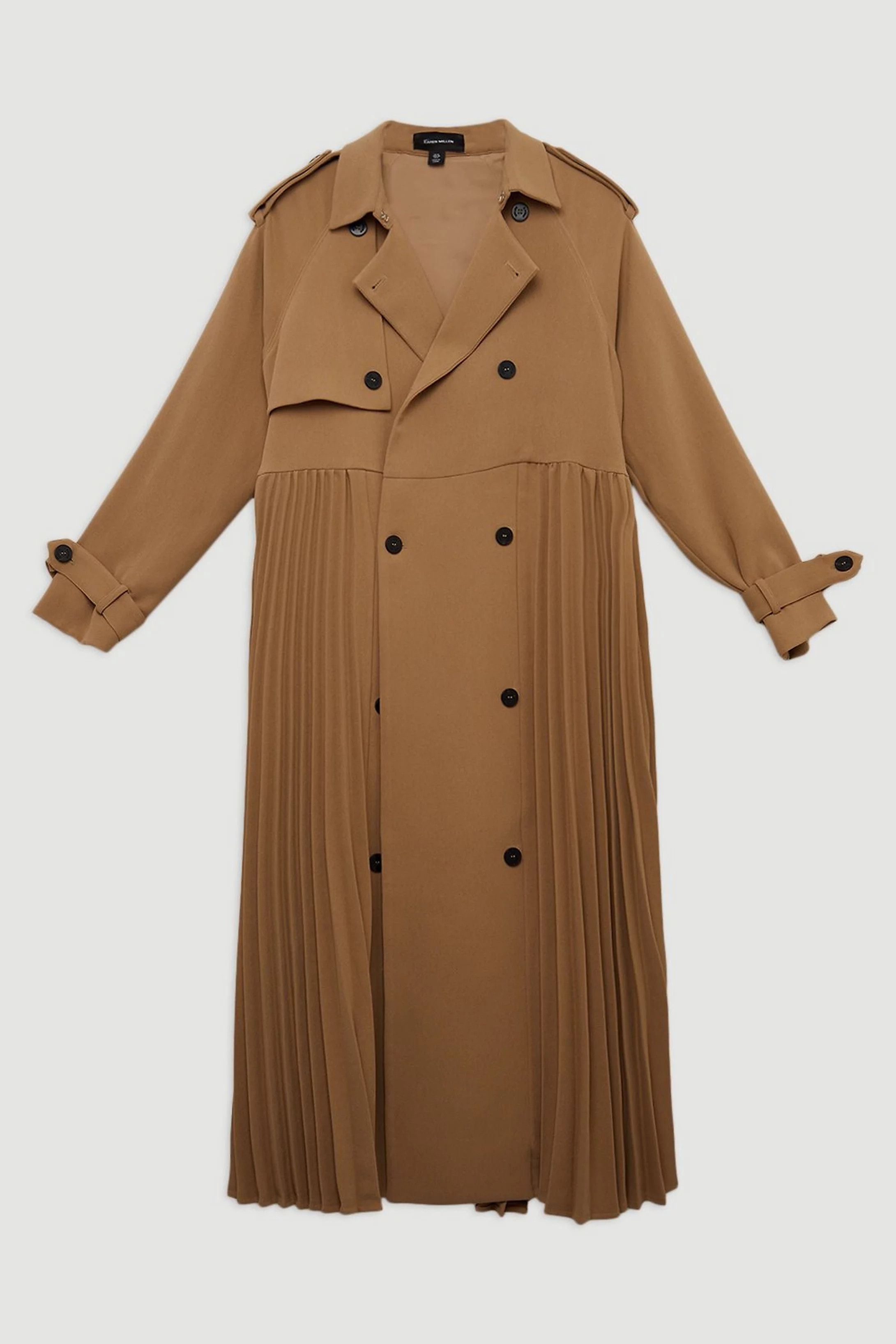 Petite Tailored Pleat Detail Belted Trench Coat | Karen Millen UK + IE + DE + NL