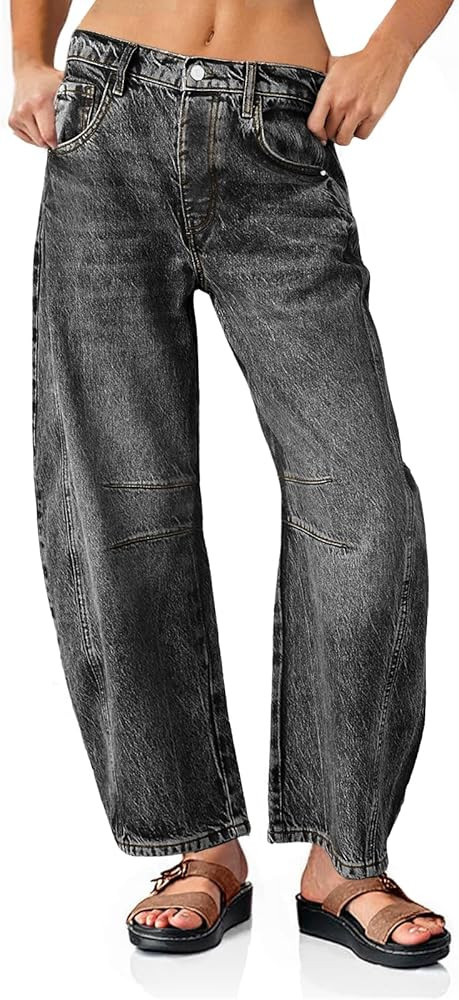 PLNOTME Women's Baggy Boyfriend Jeans Vintage Wide Leg Mid Rise Barrel Denim Ankle Pants | Amazon (US)