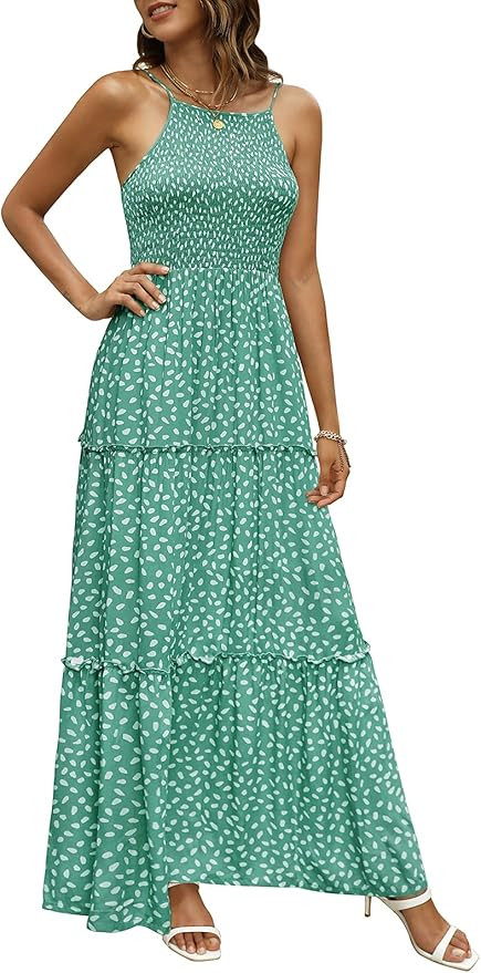 Zattcas Womens Summer Sleeveless Floral Print Tiered Ruffle Long Maxi Dress | Amazon (US)