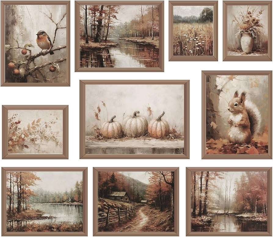 Whaline 10Pcs Fall Vintage Wall Art Prints Retro Autumn Scenery Paper Posters Rustic Landscape Pi... | Amazon (US)