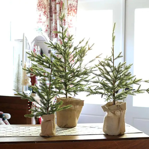 Faux Woodland Fir In Burlap Wrapped Base | Antique Farm House