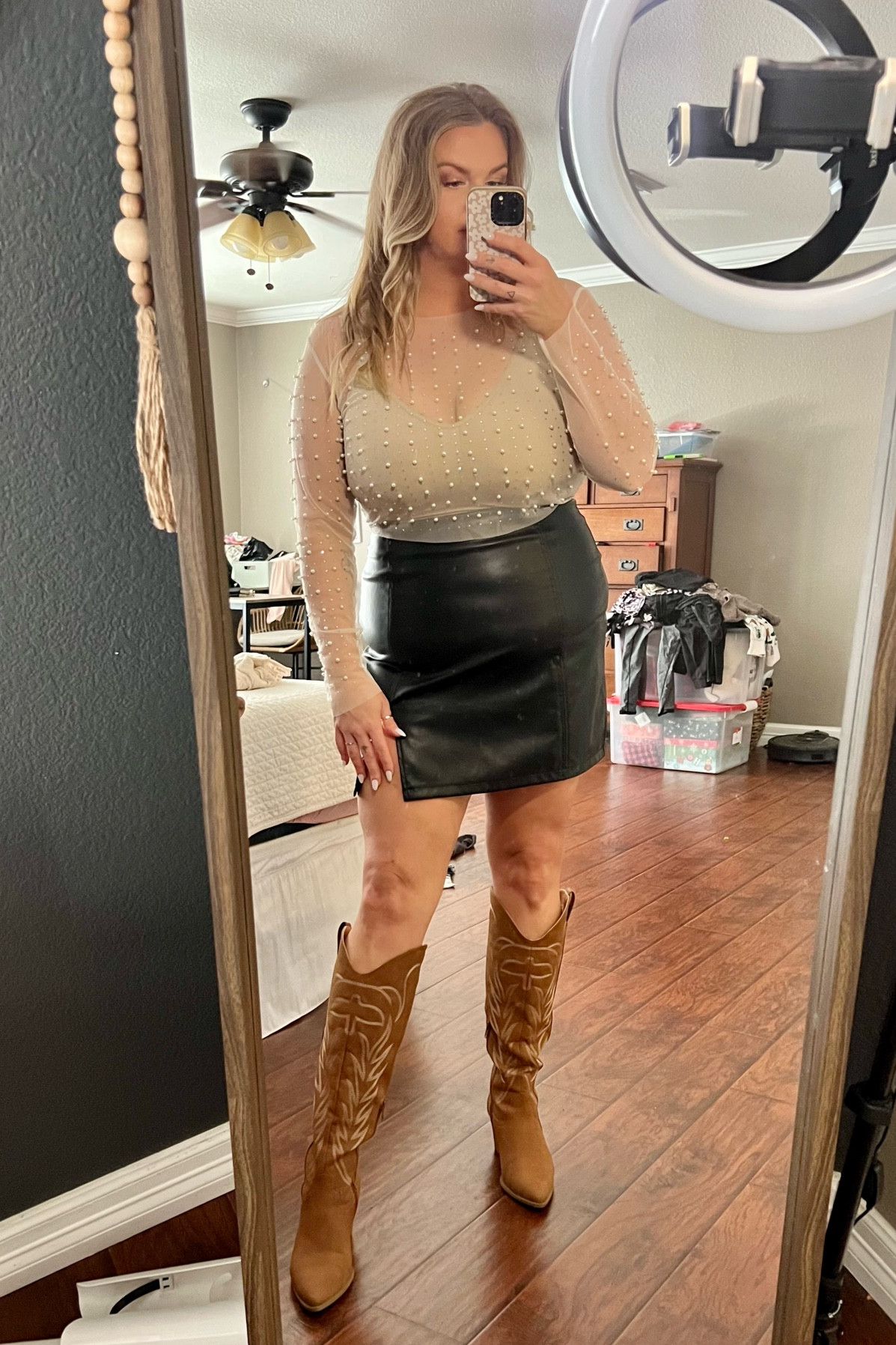 Mid size Country concert date night fit. Size xL in top & skirt  

 #midsize #concertoutfit #meshtop #amazonfinds