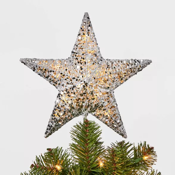 10in 20Light Sequin Wrapped Star Tree Topper Silver - Wondershop™ | Target