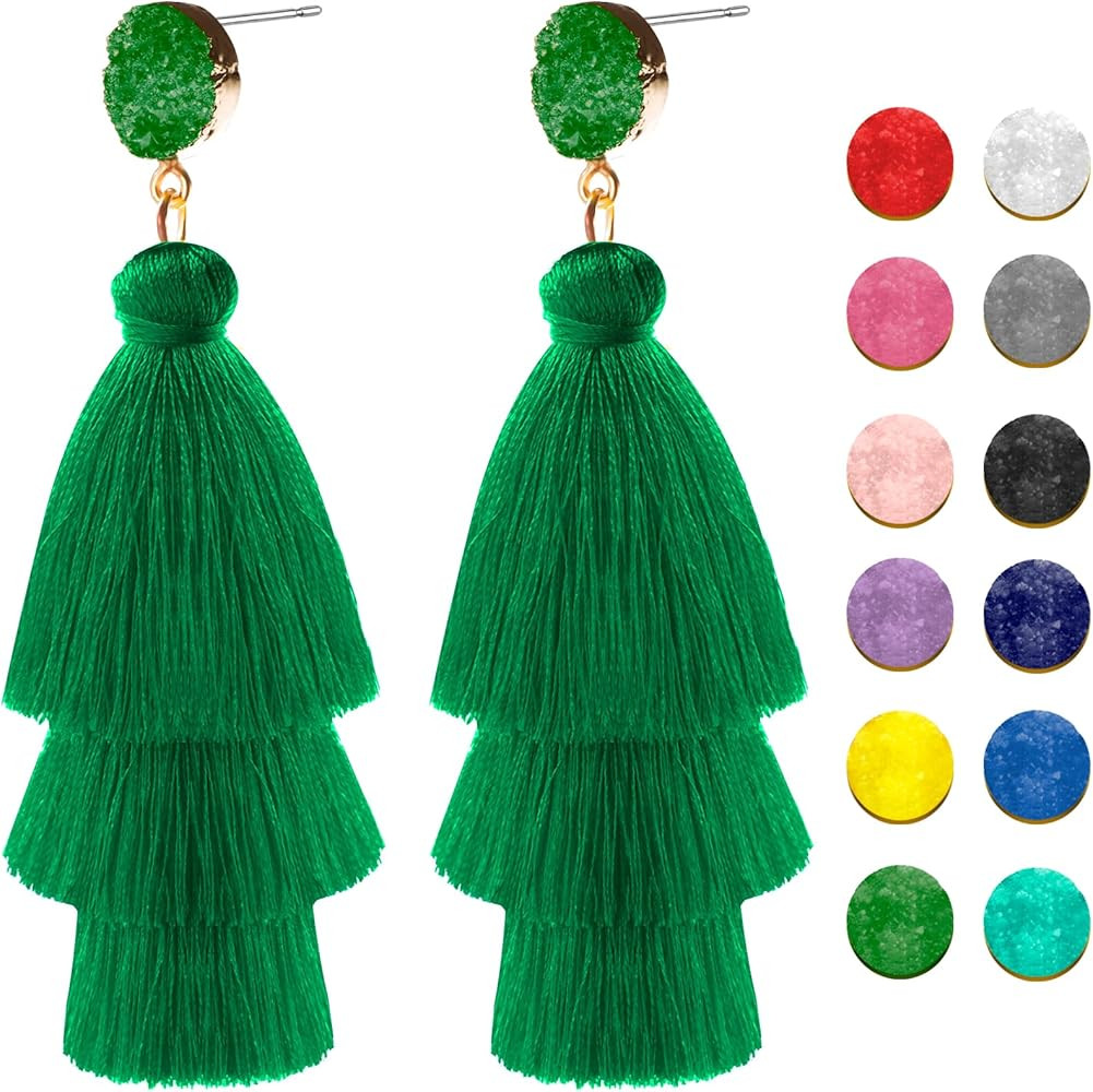 Colorful Tassel Earrings for Women Layered Christmas Earrings Bohemian Tiered Fringe Dangle Drop ... | Amazon (US)