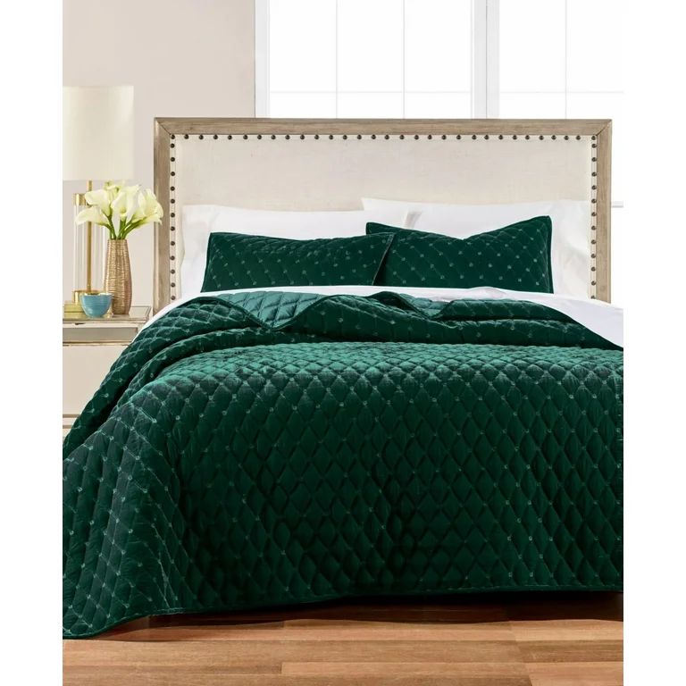 Martha Stewart Collection Diamond Tufted Velvet Bedding Quilts, Green, Twin/Twin XL - Walmart.com | Walmart (US)