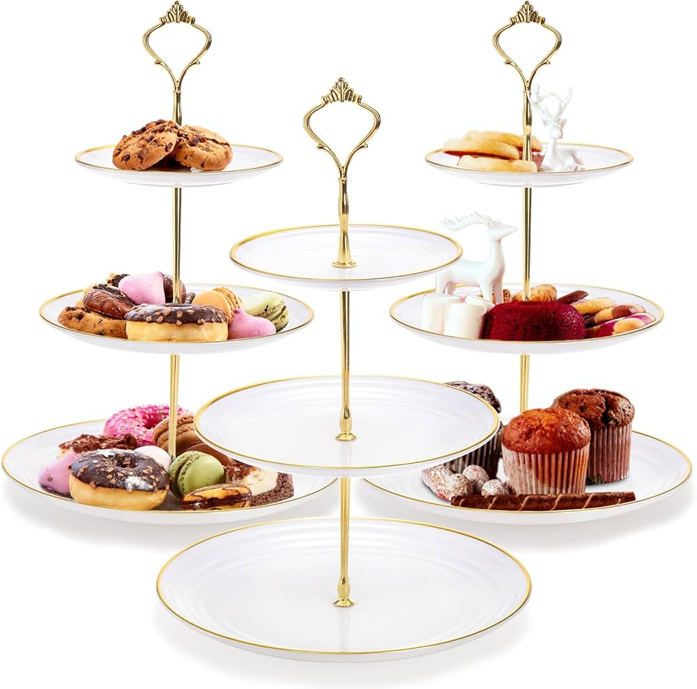 3 Pack Tiered Cupcake Stand, Plastic Cupcake Stand Tower, 3 Tier Round Shape Dessert Serving Tray... | Amazon (US)