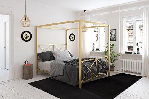DHP Rosedale Metal 4 Poster Canopy Bed with Crisscross Headboard and Footboard - Queen (Gold) | Amazon (US)