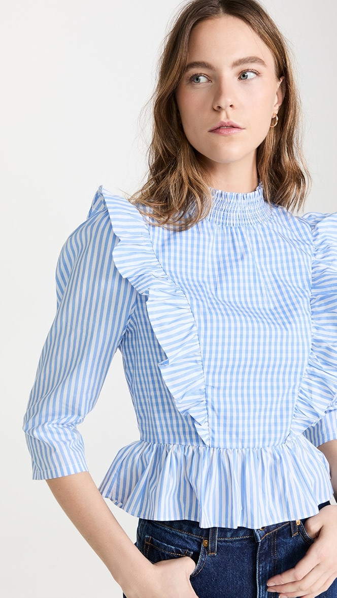 Gingham Check & Stripe Mixed Blouse | Shopbop