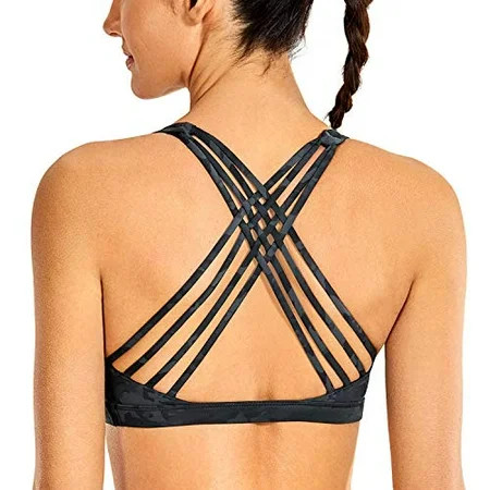 CRZ YOGA Strappy Sports Bras for Women Cross Back Sexy Padded Yoga Bra Tops Cute Activewear Camo Mul | Walmart (US)