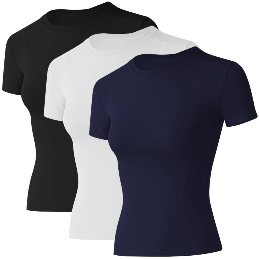 Loovoo Women Workout Shirts 1/2/3 Pack Athletic Compression Tee Dry Fit Yoga Gym Basic Tops | Amazon (US)