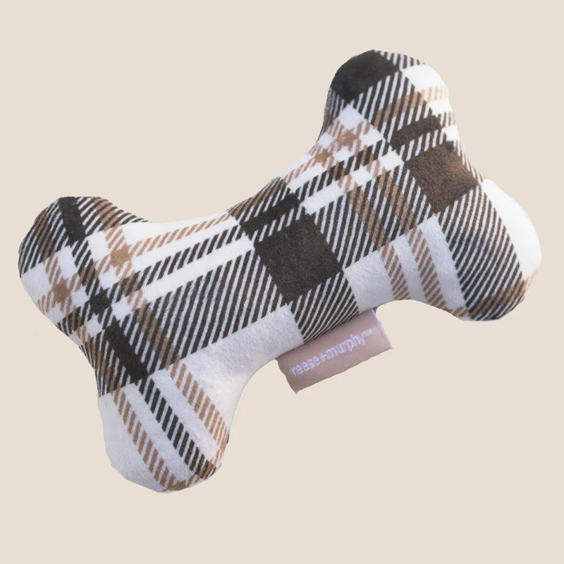 Brown Plaid Bone Shaped Plush Toy 6" | Reese + Murphy LLC