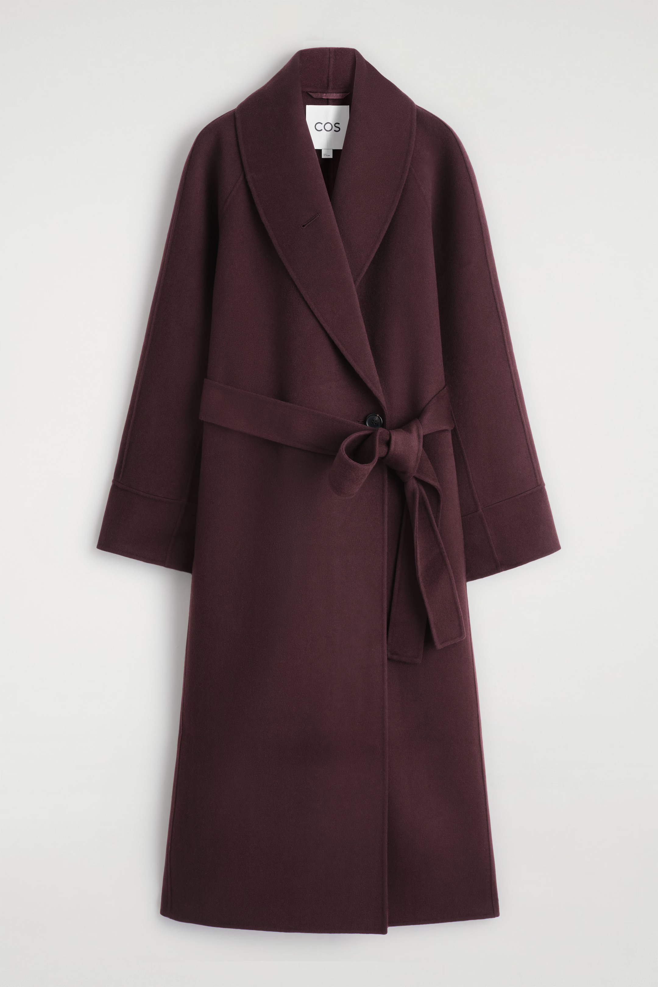 BELTED DOUBLE-FACED WOOL LONG COAT - BURGUNDY | COS | COS UK
