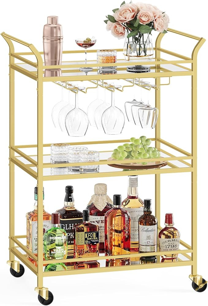 VASAGLE Bar Cart, Home Bar Serving Cart, Small Bar Cart with 3-Tier Shelf, Wine Holders, Glass Ho... | Amazon (US)