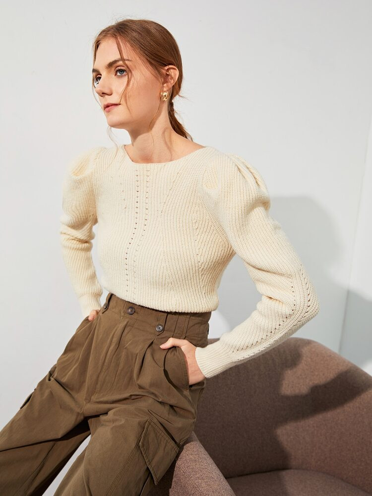 MOTF PREMIUM WOOL MIX PUFF SLEEVE SWEATER | SHEIN