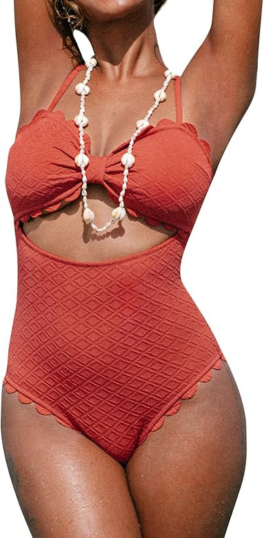 CUPSHE Women's One Piece Swimsuit Sexy Black Cutout Scallop Trim Bathing Suit | Amazon (US)