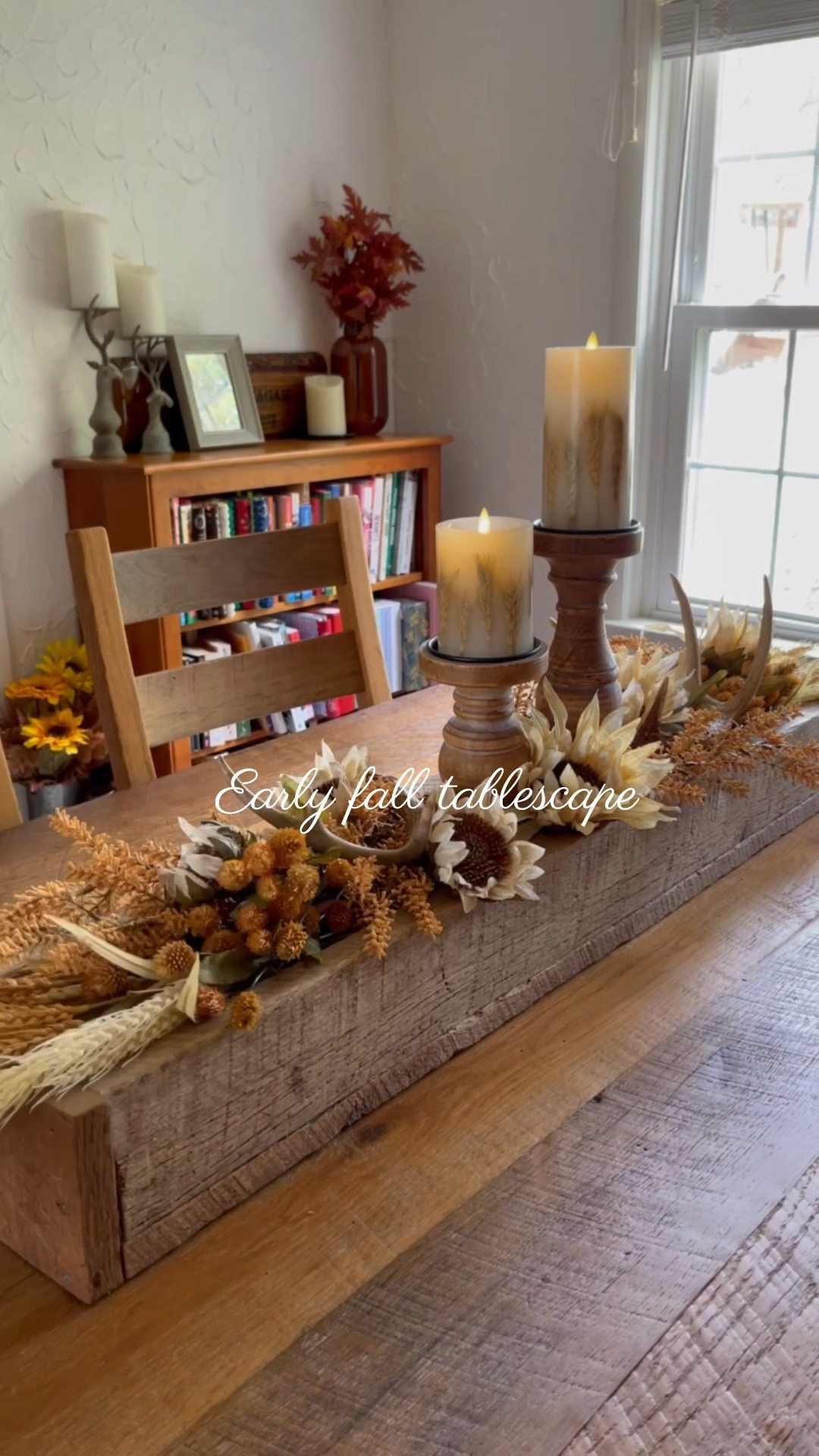 Early fall home decor, fall dining room tablescape, fall centerpiece with sunflowers, leaves and antlers

#LTKHome #LTKSeasonal #LTKSaleAlert