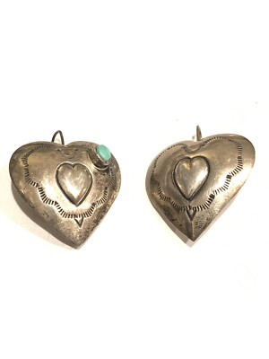 Native American Stamped Sterling Silver Concho Heart Turquoise Earrings  | eBay | eBay US