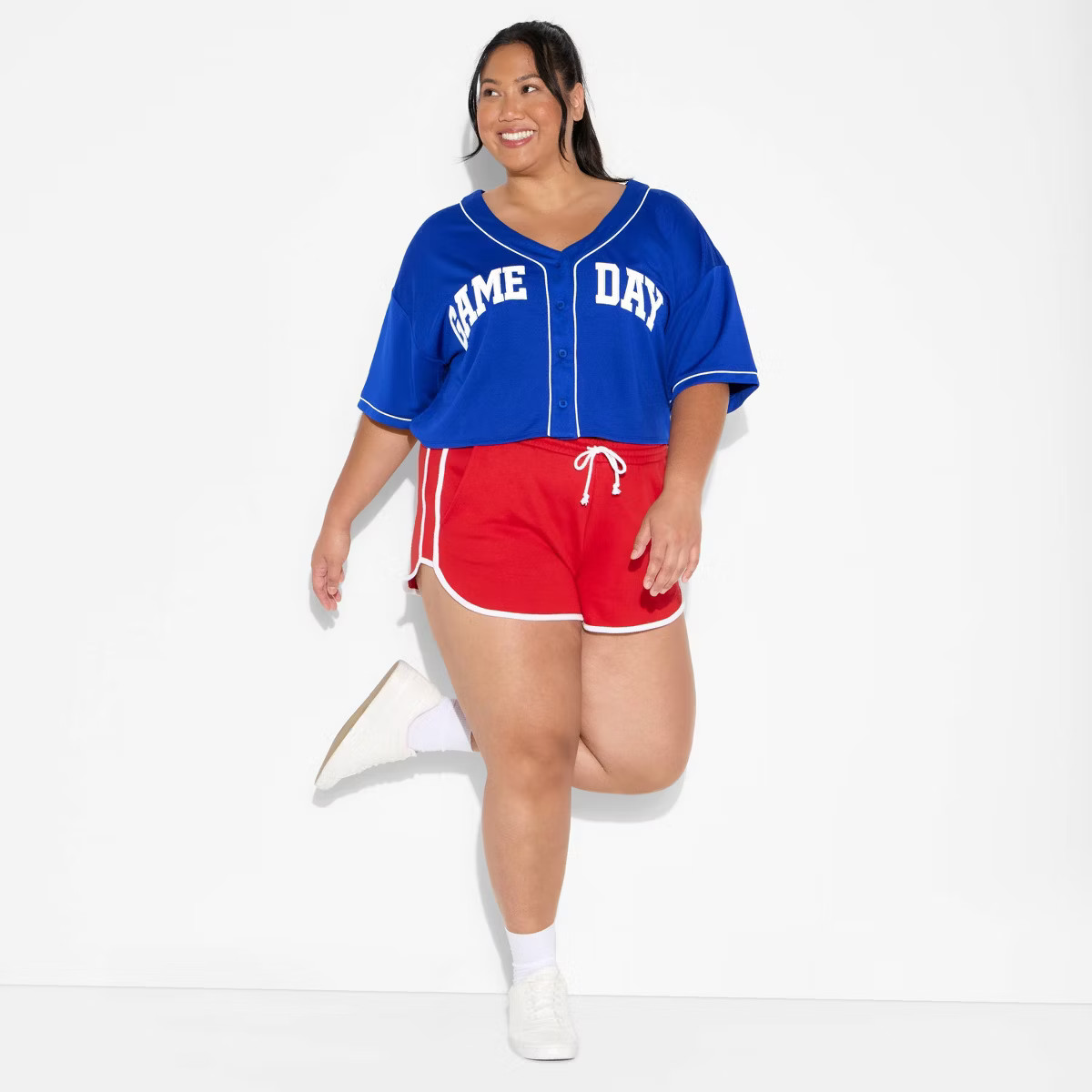 Women's Game Day Cropped Elbow Sleeve V-Neck Athletic Jersey - Wild Fable™ | Target