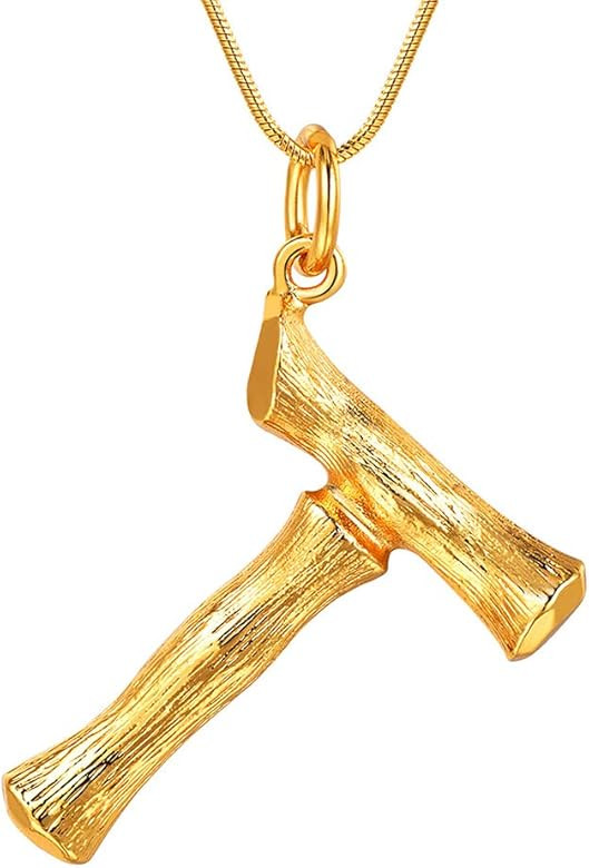 FOCALOOK 18K Gold Plated Bamboo Necklace Stainless Steel Statement Big Letter/Number Pendant Neck... | Amazon (US)